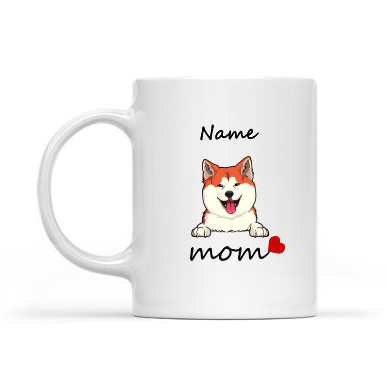 Mother's Day Personalized Dog Breed White Mug, Gifts For Dog Moms, Dog Love Mom Heart Mug