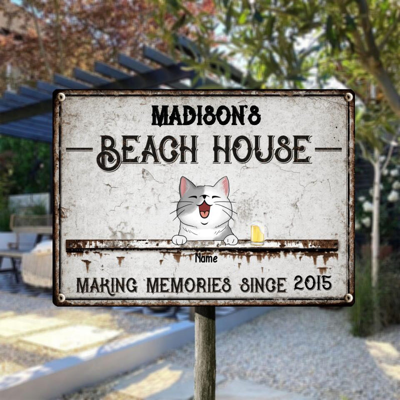 Pawzity Metal Beach House Sign, Gifts For Pet Lovers, Making Memories With Dog & Cat Vintage Signs