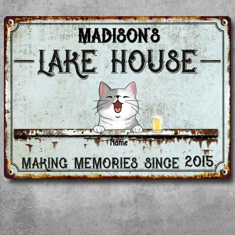 Pawzity Metal Lake House Sign, Gifts For Pet Lovers, Making Memories With Dog & Cat Vintage Signs