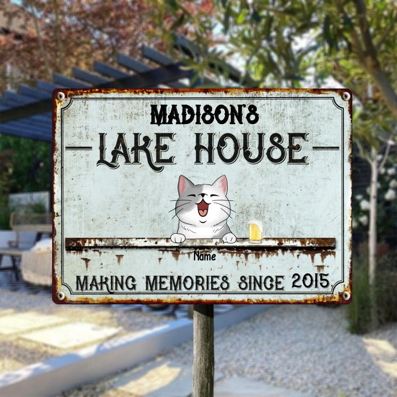 Pawzity Metal Lake House Sign, Gifts For Pet Lovers, Making Memories With Dog & Cat Vintage Signs