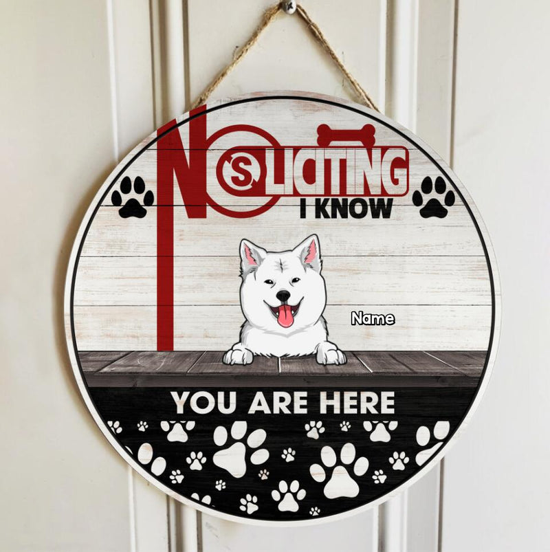 Pawzity Custom Wooden Signs, Gifts For Dog Lovers, No Soliciting We Know You Are Here Retro Signs