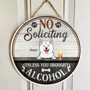 Pawzity Custom Wooden Signs, Gifts For Dog Lovers, No Soliciting Unless You Brought Alcohol Retro Signs