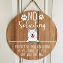Pawzity Custom Wooden Sign, Gifts For Dog Lovers, No Soliciting Protective Dogs On Guard They'll Bark Warning Sign