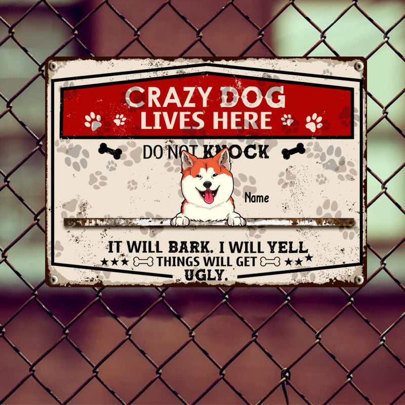 Pawzity Warning Metal Yard Sign, Gifts For Dog Lovers, Crazy Dogs Live Here Do Not Knock They Will Bark I Will Yell
