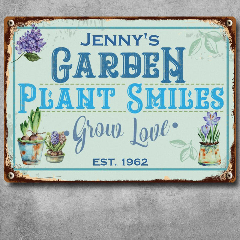 Pawzity Metal Garden Sign, Plant Smiles Grow Love Vintage Sign, Personalized Housewarming Gifts