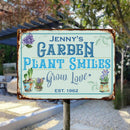 Pawzity Metal Garden Sign, Plant Smiles Grow Love Vintage Sign, Personalized Housewarming Gifts