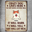 Pawzity Warning Metal Yard Sign, Gifts For Dog Lovers, Do Not Knock Or Ring The Bell They Will Bark I Will Yell