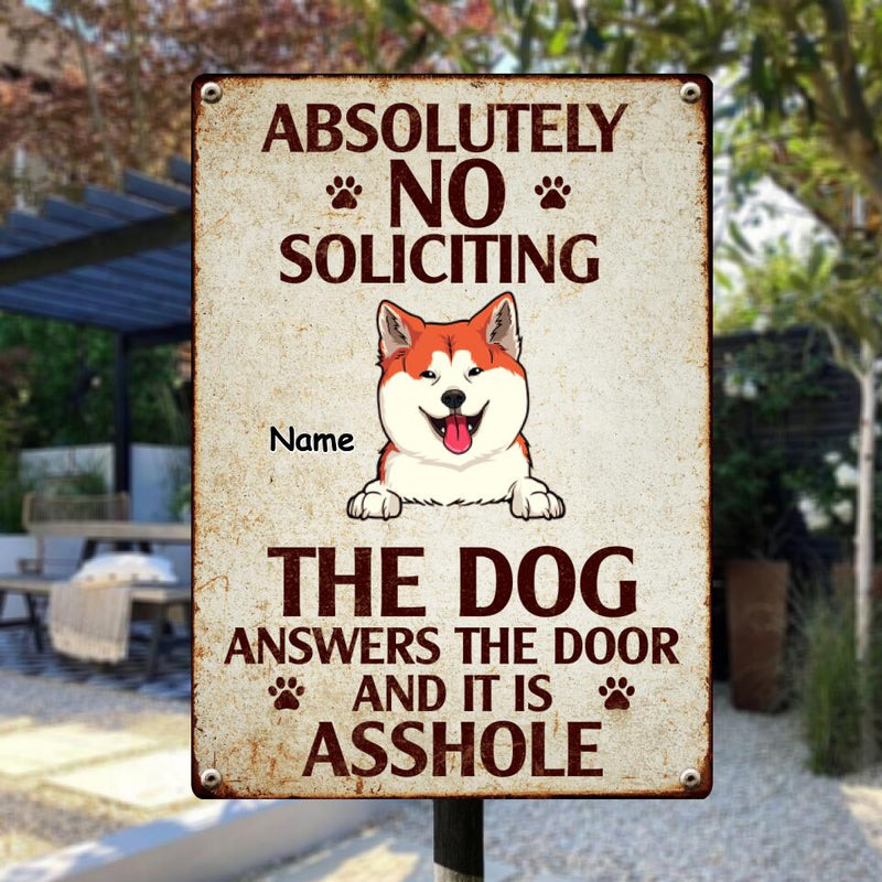 Pawzity No Soliciting Metal Yard Sign, Gifts For Dog Lovers, The Dogs Answer The Door And They Are Assholes