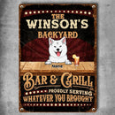 Pawzity Metal Backyard Bar & Grill Sign, Gifts For Pet Lovers, Proudly Serving Whatever You Brought Retro Signs