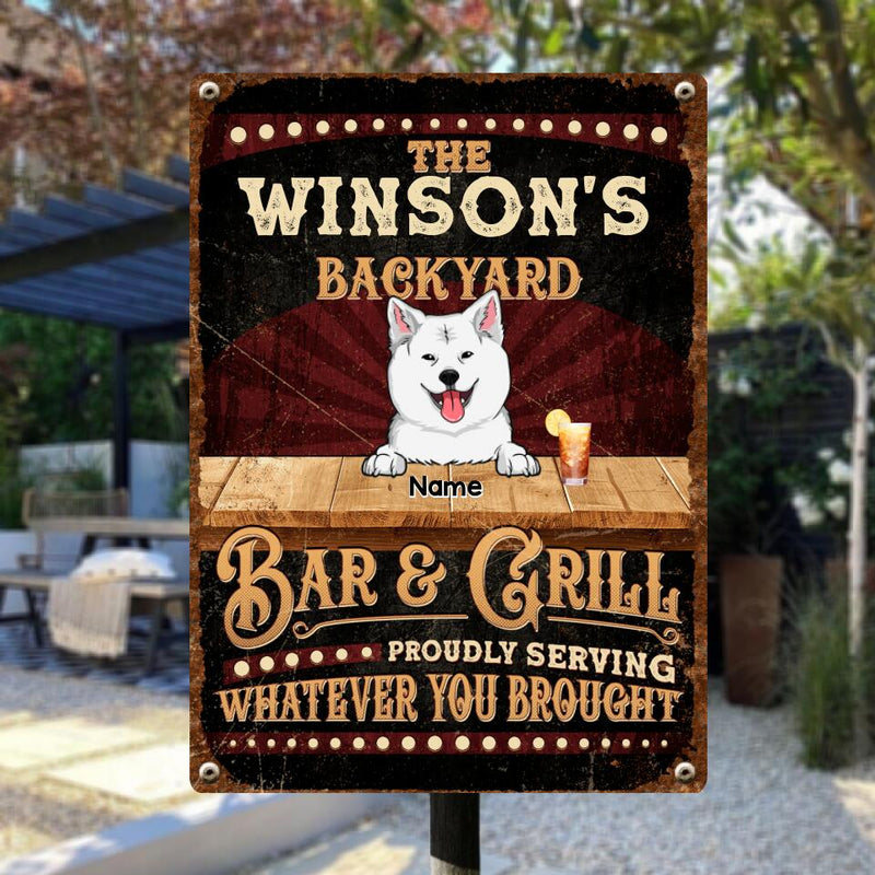 Pawzity Metal Backyard Bar & Grill Sign, Gifts For Pet Lovers, Proudly Serving Whatever You Brought Retro Signs