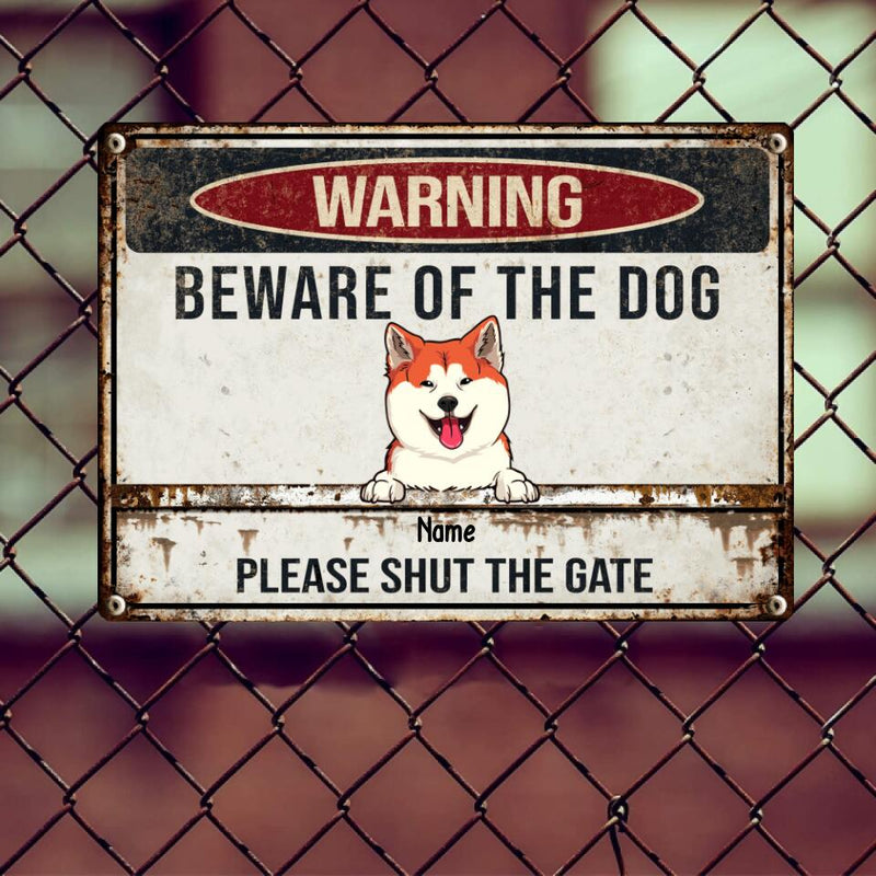 Beware Of The Dogs Metal Yard Sign, Gifts For Dog Lovers, Please Shut The Gate Funny Warning Signs