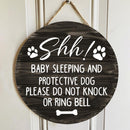Pawzity Personalized Wood Signs, Gifts For Dog Lovers, Shh Sleeping Baby And Protective Dogs Please Do Not Knock