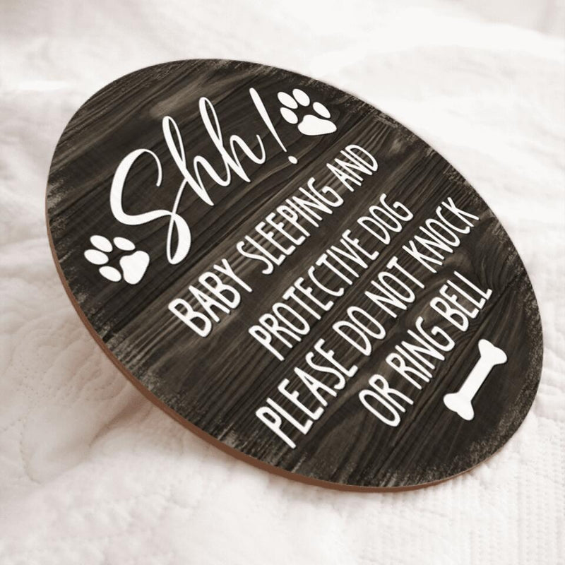 Pawzity Personalized Wood Signs, Gifts For Dog Lovers, Shh Sleeping Baby And Protective Dogs Please Do Not Knock