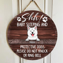 Pawzity Custom Wooden Sign, Gifts For Dog Lovers, Shh Sleeping Baby And Protective Dogs Please Do Not Knock