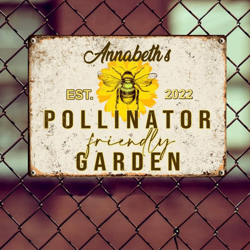 Pawzity Metal Garden Sign, Pollinator Friendly Garden Bee And Flower, Personalized Housewarming Gifts