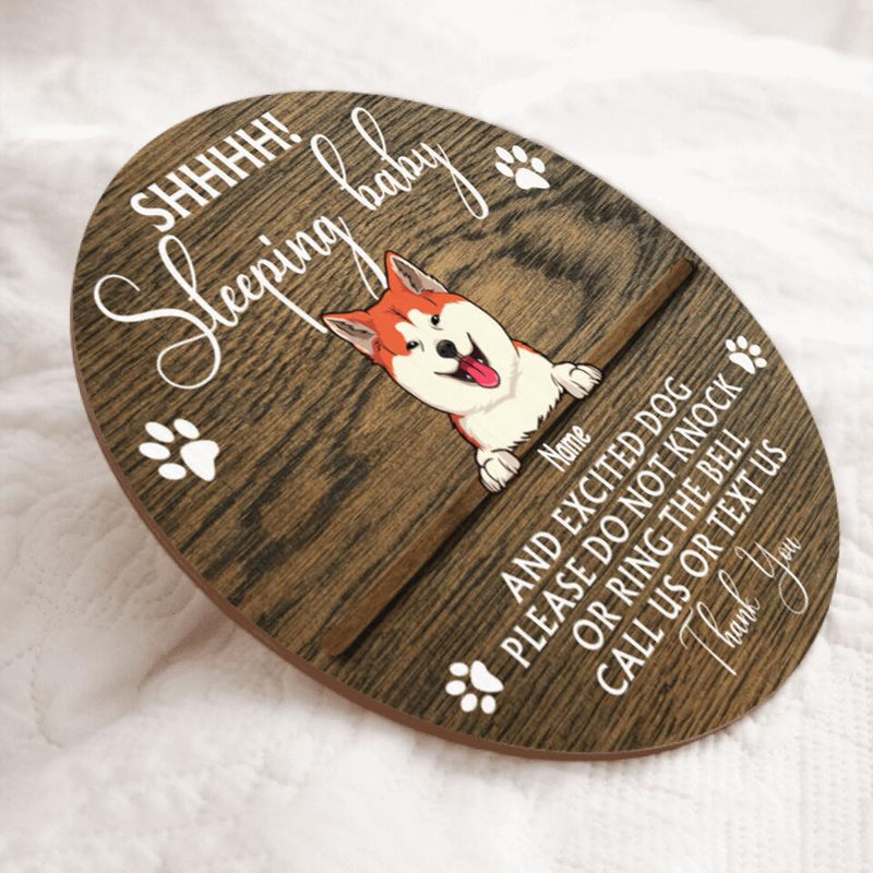 Pawzity Custom Wooden Sign, Gifts For Dog Lovers, Shh Sleeping Baby And Excited Dogs Please Do Not Knock