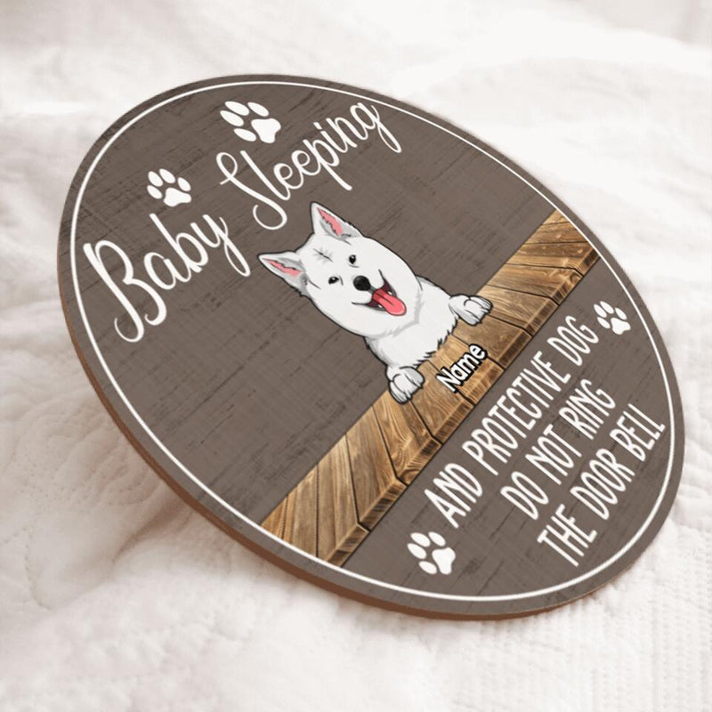 Pawzity Custom Wooden Sign, Gifts For Dog Lovers, Baby Sleeping And Protective Dogs Do Not Ring The Door Bell