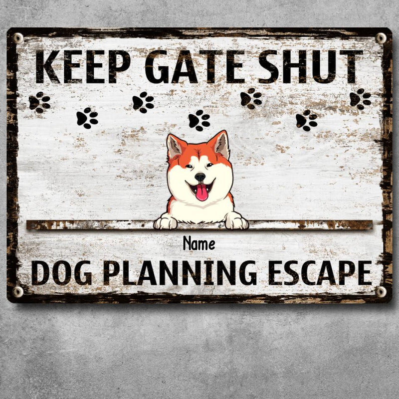 Pawzity Metal Yard Sign, Gifts For Dog Lovers, Keep Gate Shut Dogs Planning Escape Funny Warning Signs