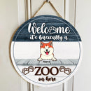 Pawzity Personalized Wood Signs, Gifts For Dog Lovers, It's Basically A Zoo In Here Welcome Door Signs