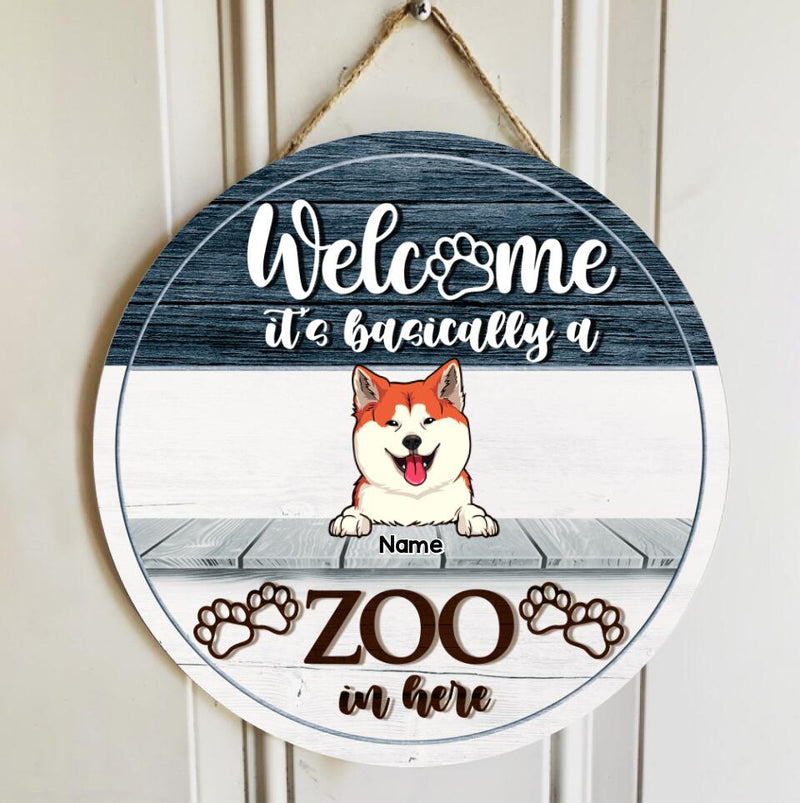 Pawzity Personalized Wood Signs, Gifts For Dog Lovers, It's Basically A Zoo In Here Welcome Door Signs