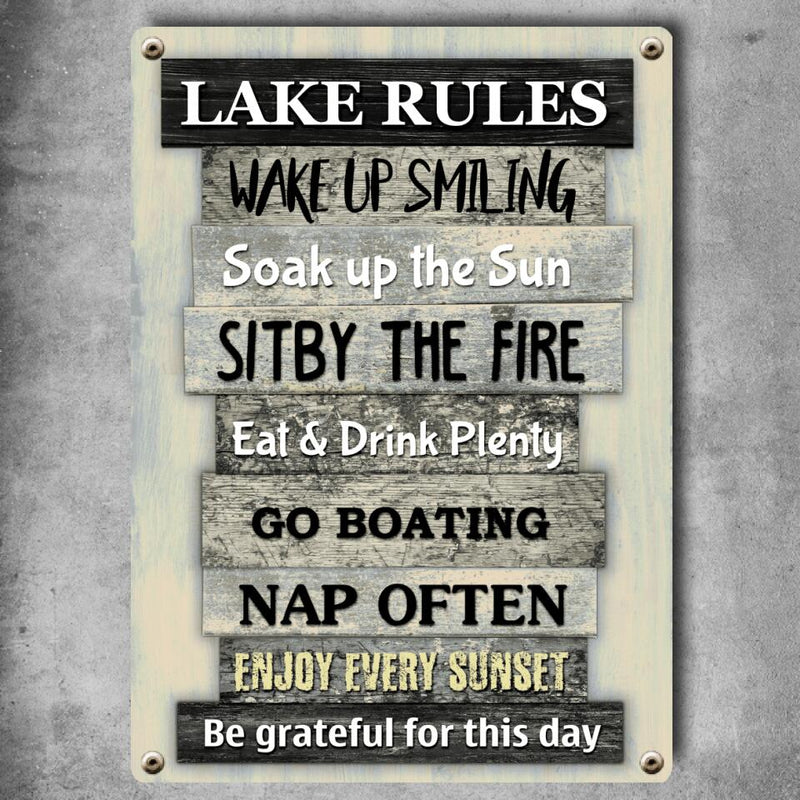 Pawzity Metal Lake Sign, Lake Rules Wake Up Smiling Soak Up The Sun Sit By The Fire, Personalized Housewarming Gifts