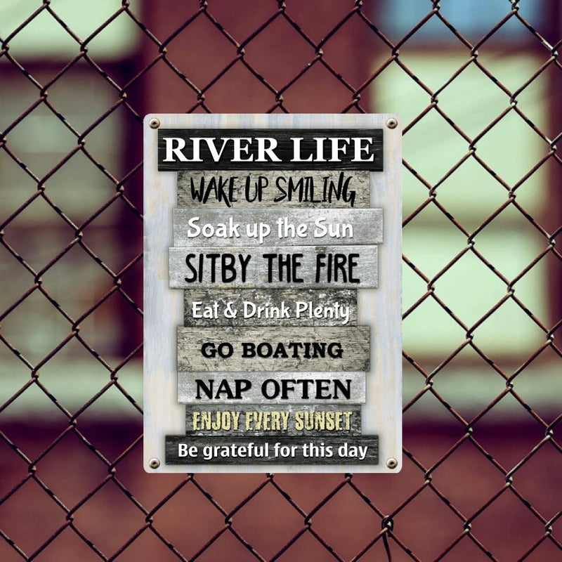 Pawzity Metal River Sign, River Life Wake Up Smiling Soak Up The Sun Sit By The Fire, Personalized Housewarming Gifts
