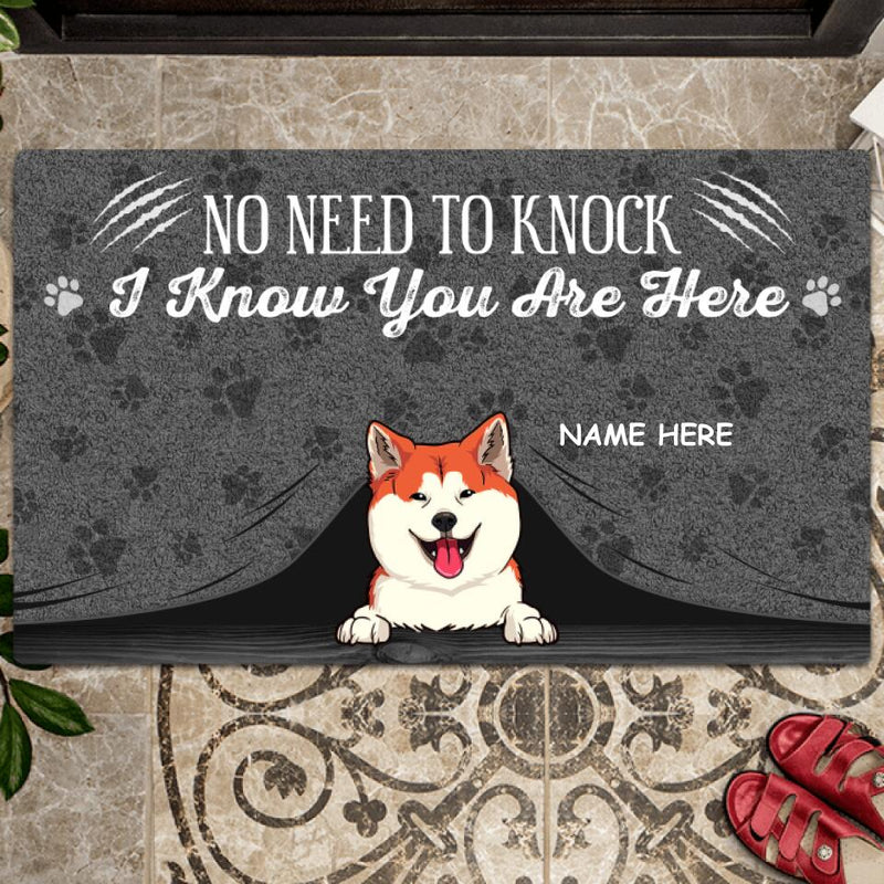 Pawzity No Need To Knock Custom Doormat, Gifts For Dog Lovers, I Know You Are Here Gray Front Door Mat