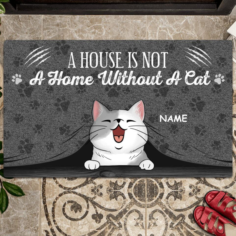 Pawzity Custom Doormat, Gifts For Cat Lovers, A House Is Not A Home Without A Cat Gray Front Door Mat