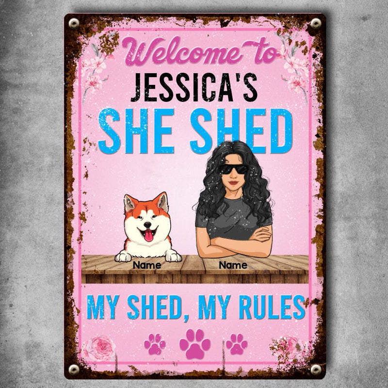 Pawzity Metal Yard Sign, Gifts For Pet Lovers, Welcome To My She Shed My Shed My Rules Pink Welcome Signs