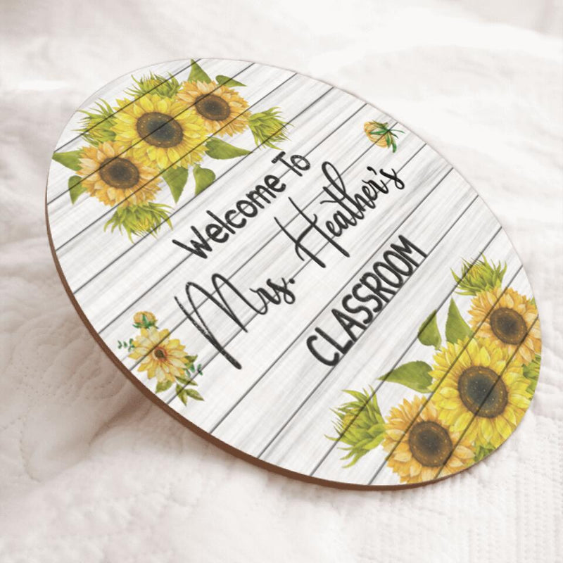 Personalized Name Teacher Door Hanger Sunflower Welcome Signs For Door - Best Teacher Gifts