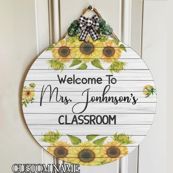 Personalized Name Teacher Door Hanger Sunflower Welcome Signs For Door - Best Teacher Gifts