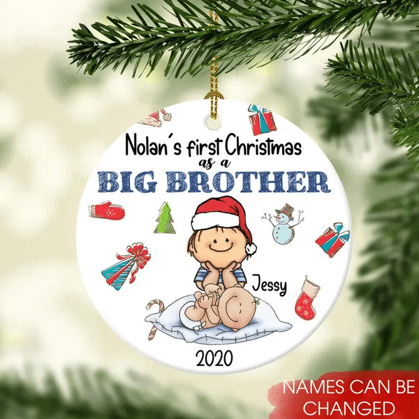 Big Brother's First Christmas Ornament, Personalized Sibling Ornament, Big Brother Little New Baby Keepsake, Pregnancy Announcement Ornament