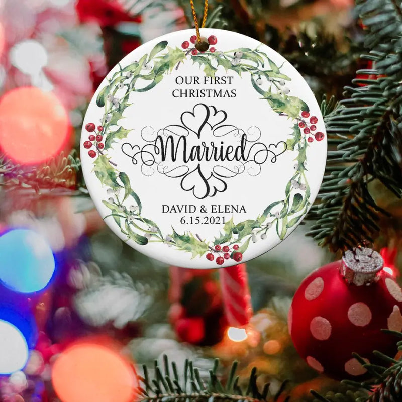 First Christmas Married Ornament, Personalized Ornament, Our First Christmas Married as Mr and Mrs Ornament, Just Married Ornament