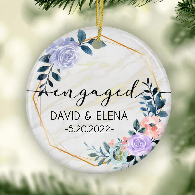 Personalized Engagement Ornament, Ceramic Engaged Ornament, Engaged Ch