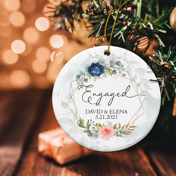 Ceramic Engaged Ornament, Engaged Christmas Ornament, Personalized Engagement Gift, Custom Ornament, Engagement Party Gift, Gift for Couple
