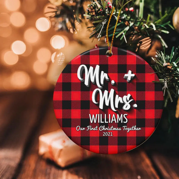 Our First Christmas Together 2022 Ornament, First Christmas Married Ornaments, Red Buffalo Plaid Christmas Ornament, Wedding Gift, Keepsake