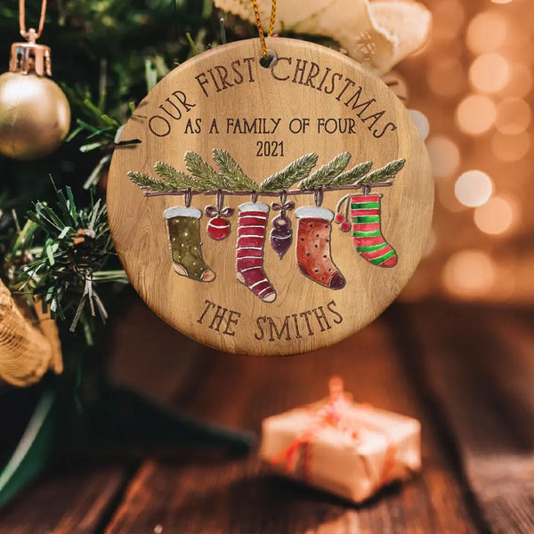 First Christmas As A Family of Four Ornament, Personalized Family Christmas Ornament, Stocking Stuffer, Family Ornament, Family of 4 Gift