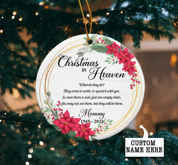 Personalized Christmas in Heaven Ornament, Christmas Memorial Ornament, Memorial Keepsake, Loss of Loved One, Sympathy Gift, Memorial Gift