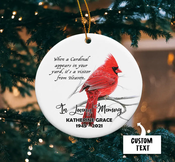 Red Cardinal Memorial Ornament, Custom Memorial Christmas Ornament, In Loving Memory, Remembrance Keepsake, Loss of Loved One, Sympathy Gift