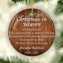 Personalized Christmas in Heaven Ornament, Christmas Memorial Ornament, Loss of Loved One, Memorial Keepsake, Memorial Gift, Sympathy Gift