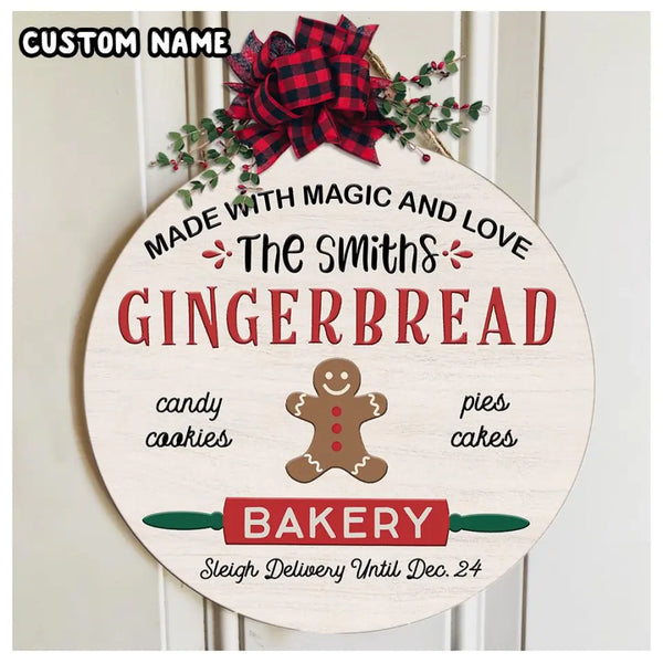Custom Gingerbread Sign, Made With Magic and Love, Personalized Family Name Sign, Christmas Sign, Christmas Bakery Sign, Home Wall Decor