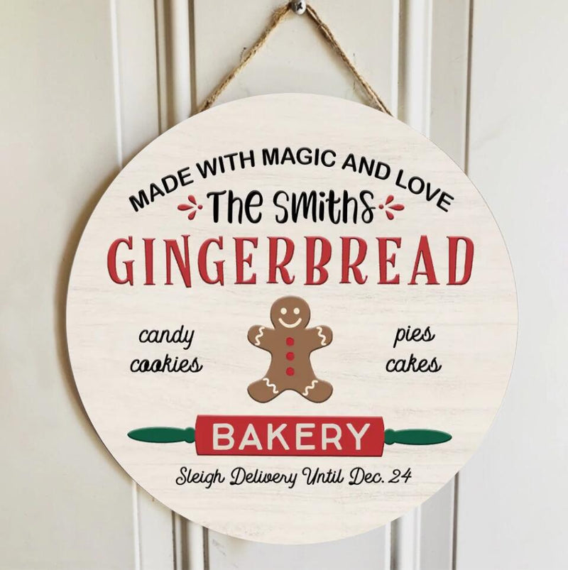 Custom Gingerbread Sign, Made With Magic and Love, Personalized Family Name Sign, Christmas Sign, Christmas Bakery Sign, Home Wall Decor