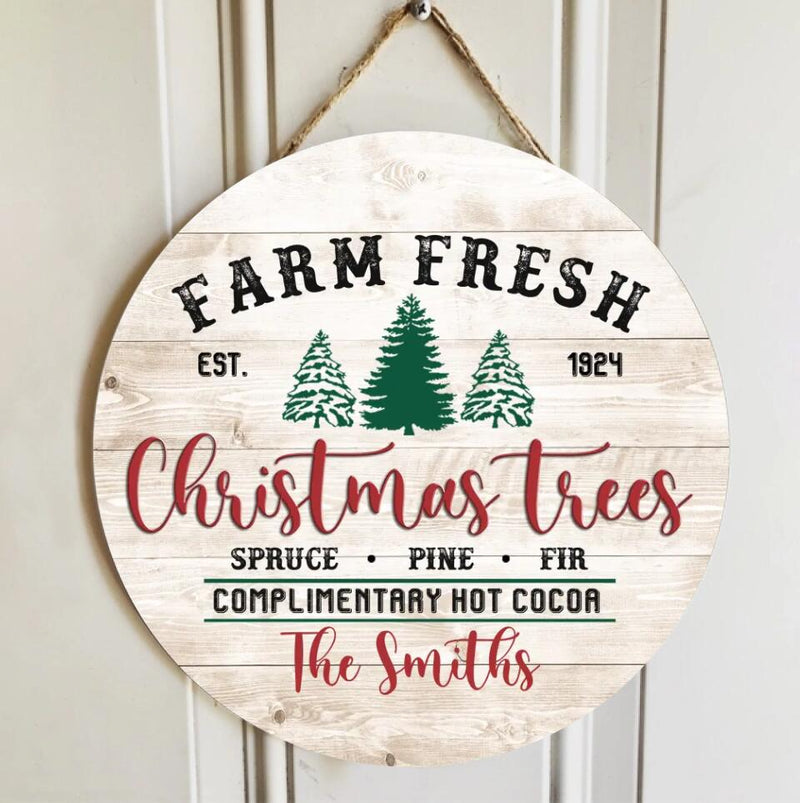 Farm Fresh Sign, Round Christmas Sign, Custom Name Sign, Family Name Sign, Christmas Wreath, Farmhouse Door Sign, Front Door Decor, Christmas Door Decor