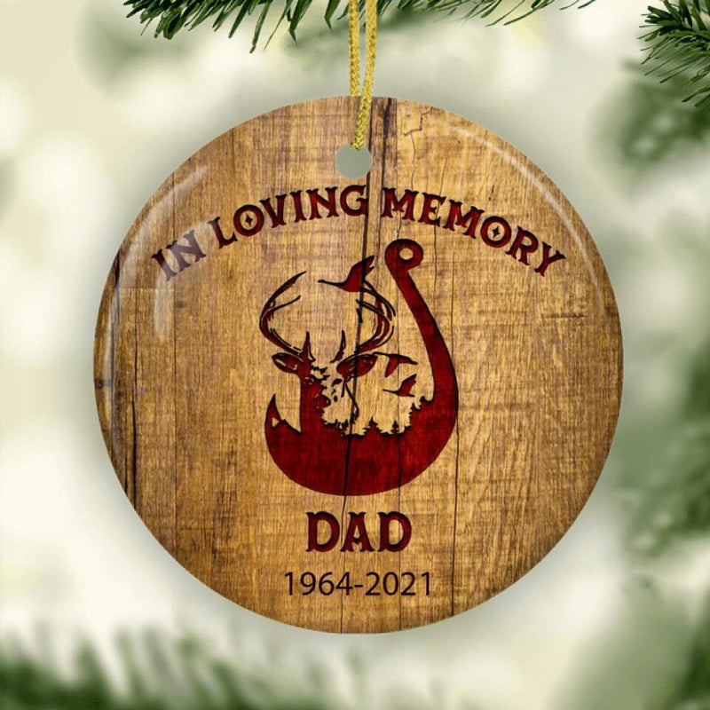 Personalized Dad Hunting Fishing Memorial Ornament, Memorial Christmas Ornament, Loss of Dad Gift, Dad Memorial Keepsake, Dad Memorial Gift