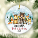 Baby's First Christmas Ornament, Forest Animals Round Ceramic Ornament, Personalized Christmas Ornament, Baby Ornament, Baby Keepsake Gift