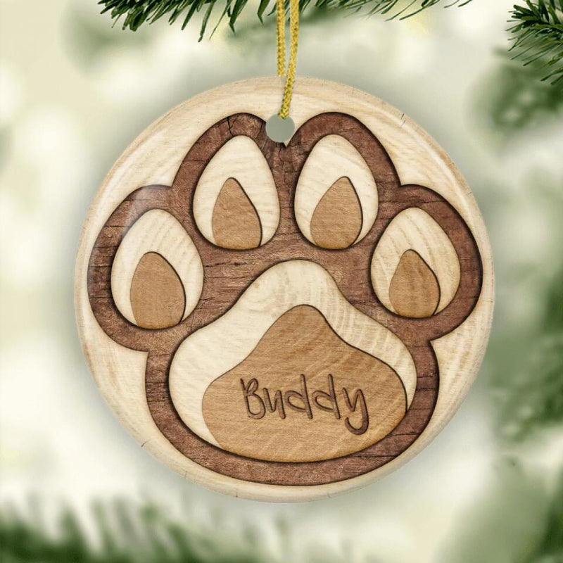 Personalized Dog Christmas Ornament With Name, Dog Paw Ornament, Christmas Pet Ornament, Ceramic Dog Ornament, Holiday Gift for Dog Lovers