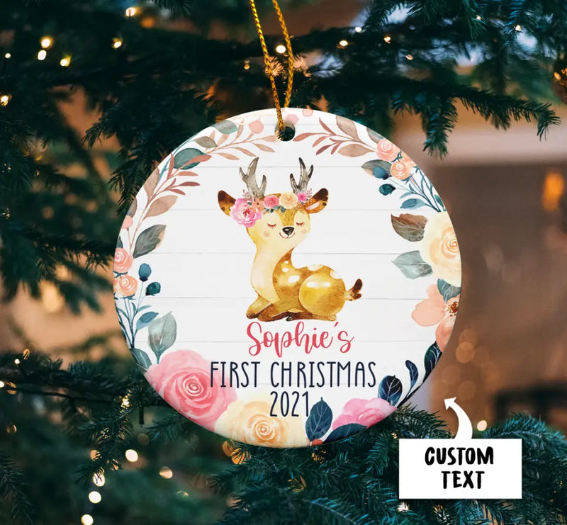 Personalized Baby Deer Ornament, Baby's First Christmas Ornament, Personalized Christmas Ornament, Baby 1st Christmas Bauble, New Baby Gift