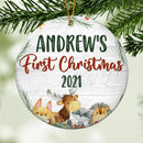 Baby's FIRST Christmas Ornament, Personalized Christmas Ornament, Greenery Woodland Animal Ornament, New Baby Ornament, First Christmas Gift