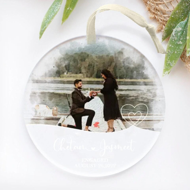 Personalized Engaged Ornament, Engaged Christmas Ornament, Custom Watercolor Couple Portrait Ornament, Custom Engagement Gift For Couple