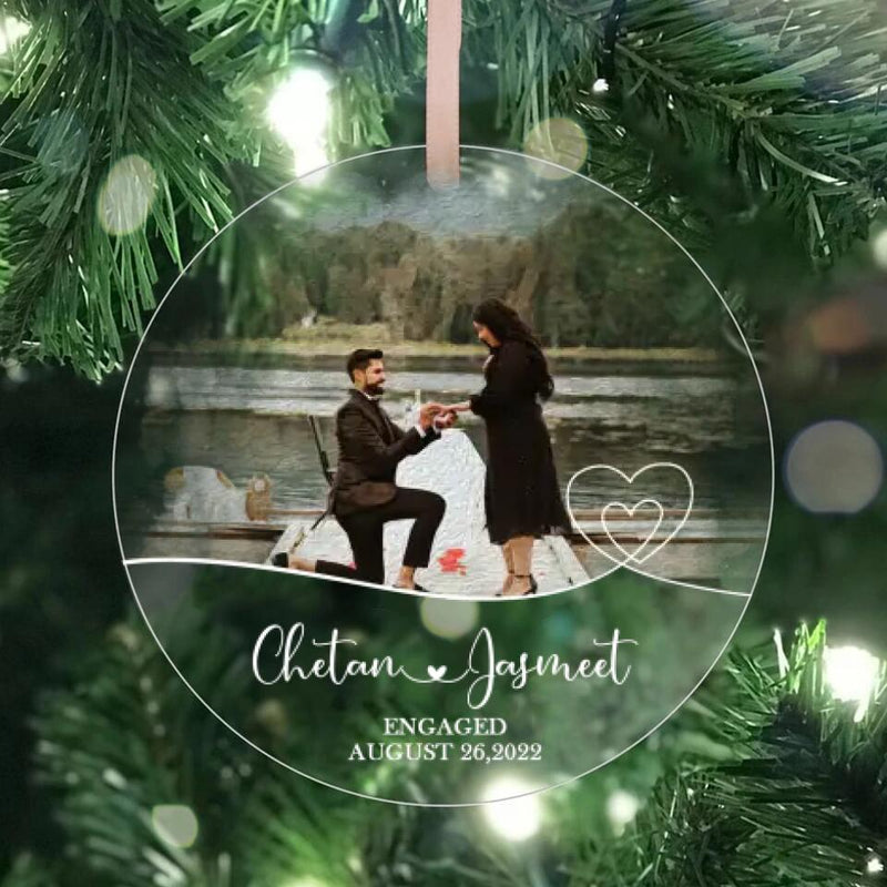 Personalized Engaged Ornament, Engaged Christmas Ornament, Custom Watercolor Couple Portrait Ornament, Custom Engagement Gift For Couple
